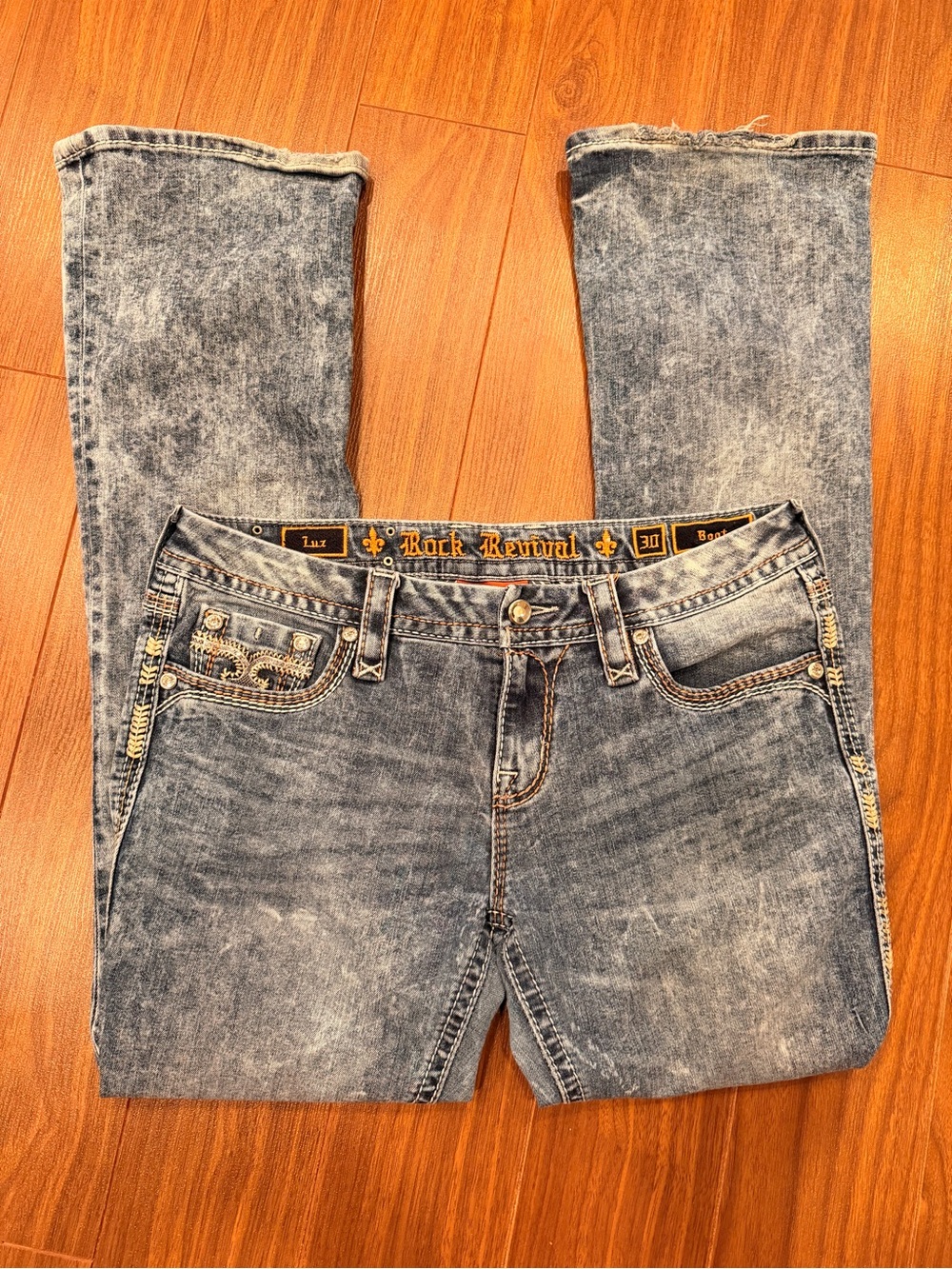 Rock Revival Acid-Wash Denim Jeans in Washed Blue